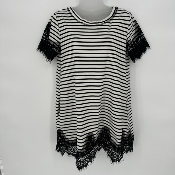 Umgee Tops - Umgee Tunic Top/Dress Sz S Boho Striped‎ Black Lace Detail Pockets Whimsigoth